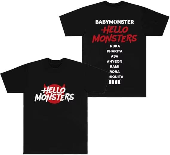 Korean Babymonster TShirts Hello Monsters World Tour Merch Tee Cosplay Unisex Fashion Crewneck Short Sleeve Top