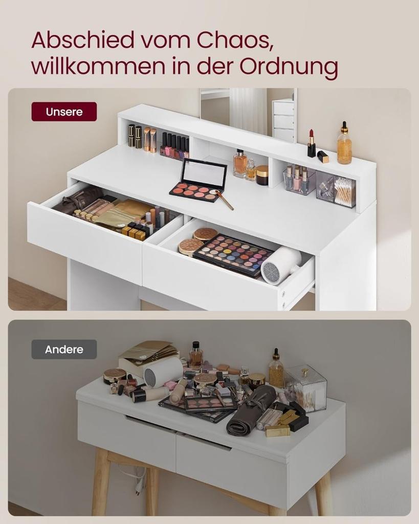 Toilette with large mirror and 2 drawers 3 Open compartments cosmetic table modern white