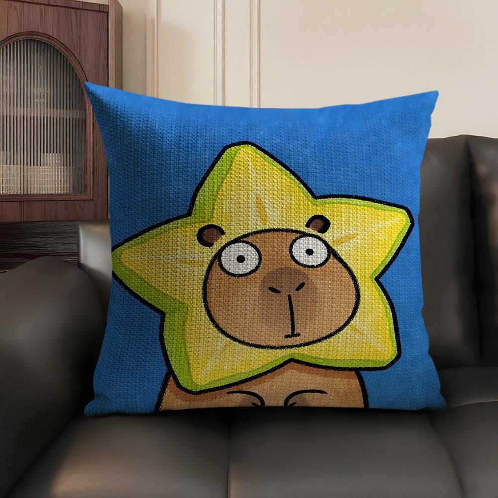 Cute Kicapara Cartoon Cushion Cover Natural Linen Organic Fabric Double-Sided Printing Sofa Home Decor Gift Pillow Case