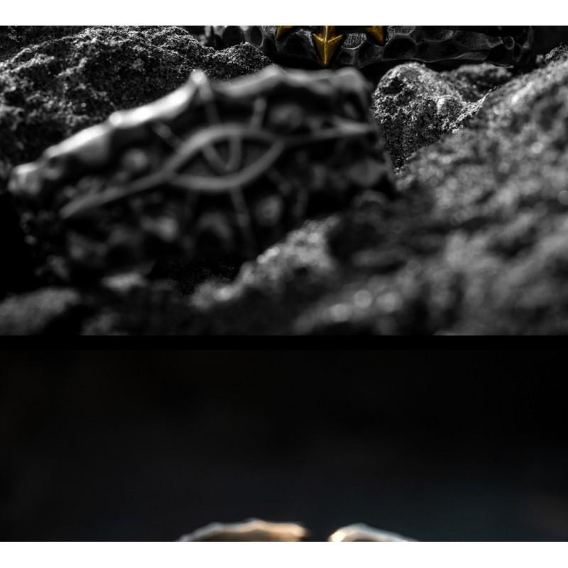 Adjustable Open Ring Men Women Vintage Black Crusade Champion Abaddon Eye Motif Copper Statement