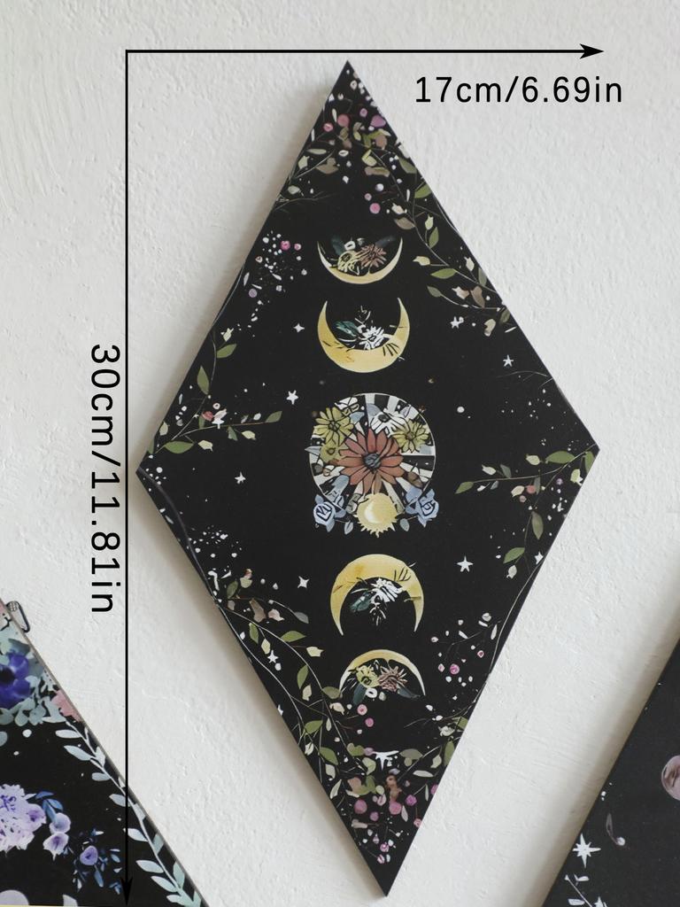 Moon Phase Butterfly Wooden Wall Hanging Wall Decor Rhomboid Boho Home Decoration Witch Decor Room Decors Aesthetic Crafts Gifts