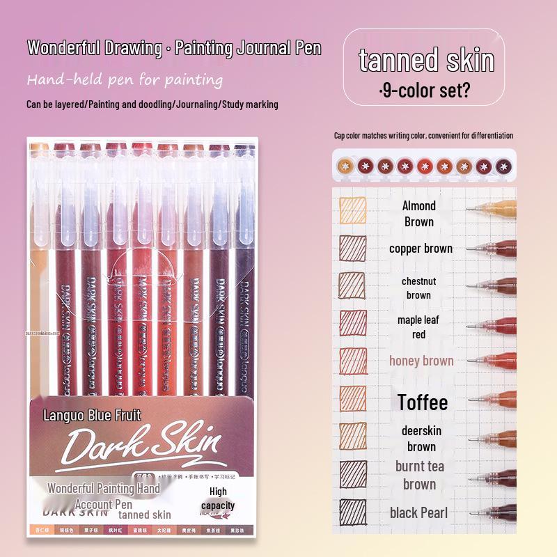 Blue Fruit Nine-Color Gel Journal Pens for Students - Doodle, Color, and Highlight with Fluorescent Markers