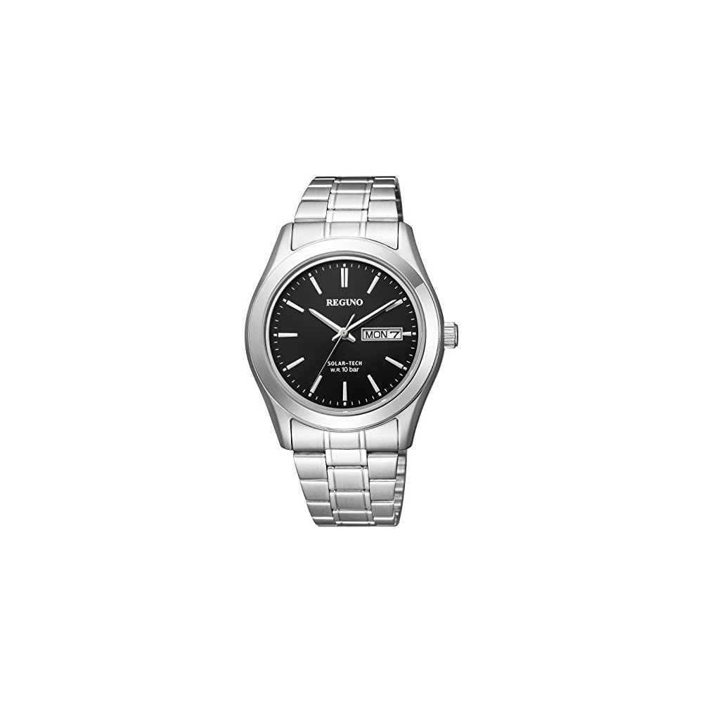 Citizen Reguno Solar Waterproof Simple Men s Analog Watch with Date and Day Black Silver 40mm