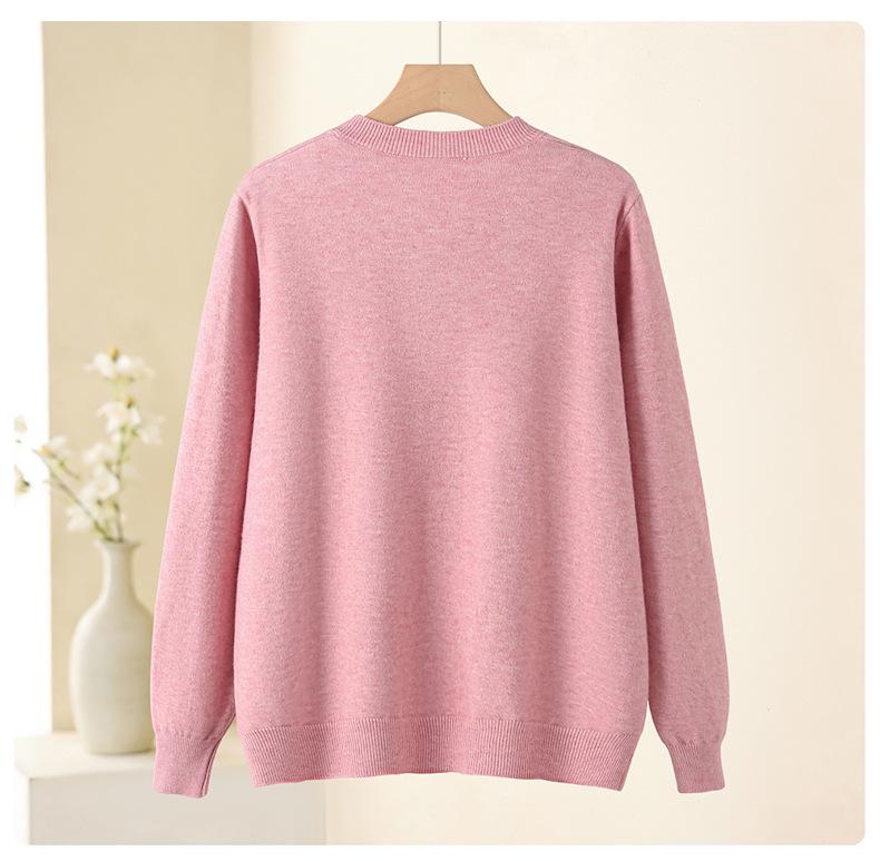 Spring and Autumn Loose Knit Cardigan for Middle-aged Women - Round Neck, Single-breasted Sweater