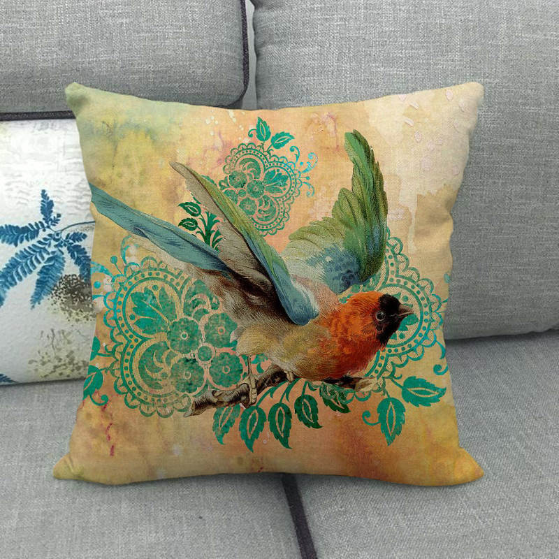 Retro Oil Painting Of The Long-Tailed Bird Digital Printing Short Plush Pillow Covers For Sofa Office Cushion Cover Home Goods