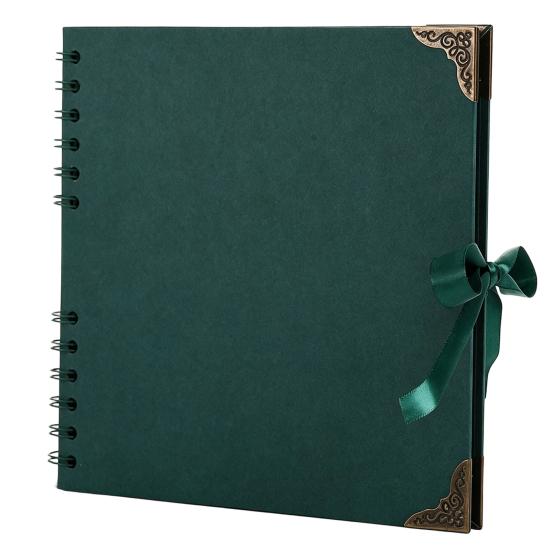 Album Foto Scrapbooking DIY, Carton cu Colțare Metalice și Legătură cu Panglică, Spirală Dublă, Carnet Gol pentru Notițe pentru Călătorie, Nuntă,