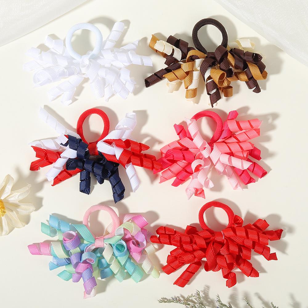 

6Pcs Trendy Firework Hair Ties Rainbow Curly Ribbon Elastic Rubber Bands For Girls Kids Cute Hair Ropes Daily Hair Accessories