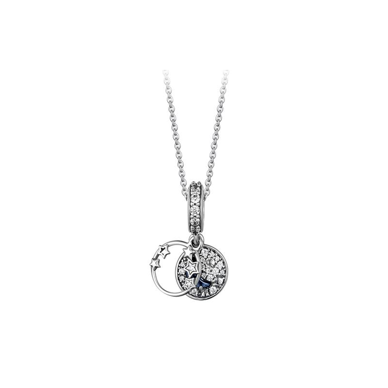 Pandora Interstellar Series Dark Blue Night Sky Stars and Moon Necklace Women's Silver ZT-0317