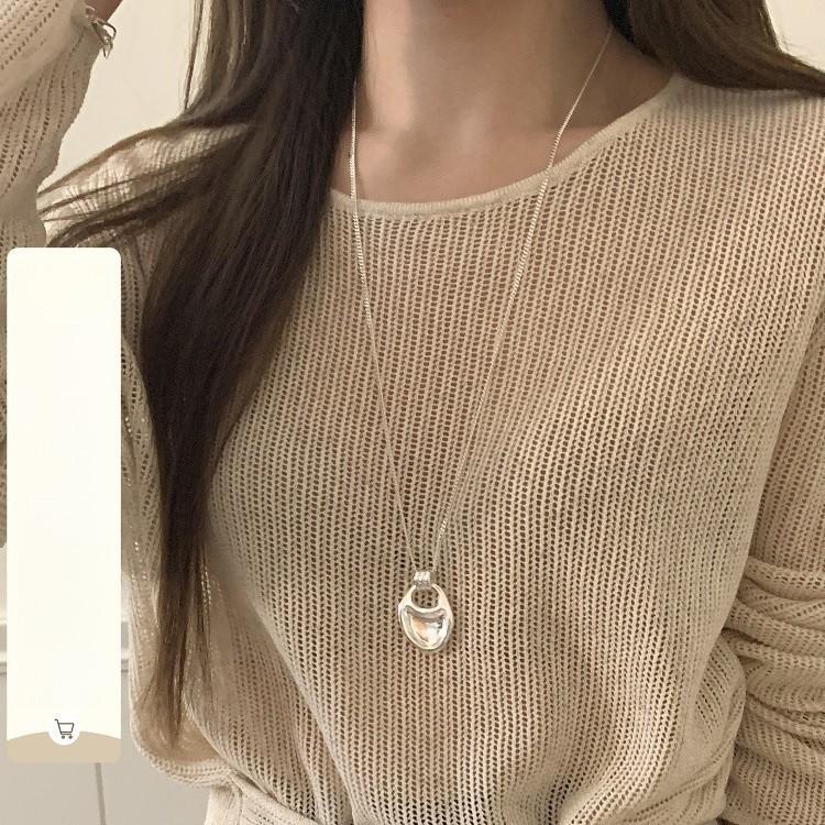S925 silver geometric pendant long necklace sense niche design minimalist style versatile autumn and winter sweater chain