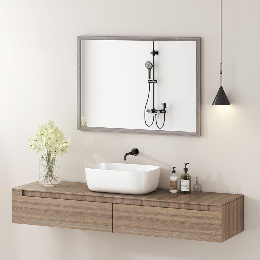 Wall Bathroom Mirror, 50 X 70 Cm Wall-Mounted Mirror for Living Room, Bedroom, Hallway, Grey