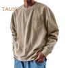 Top da Uomo Primavera Autunno con Taschino al Petto Girocollo Maniche Lunghe Polsini Elasticizzati T-shirt Tinta Unita Felpa Larga per Uso Quotidiano Sport