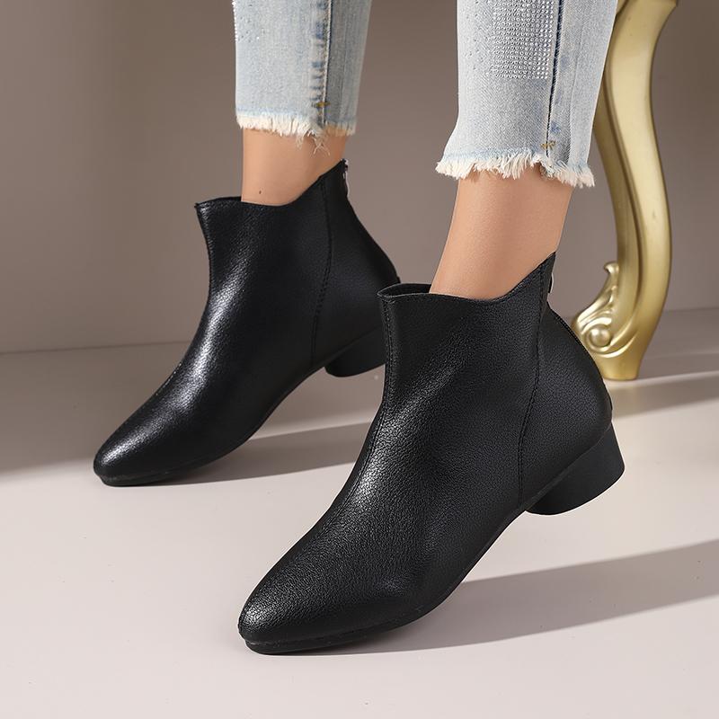 

New Women s French Retro Ankle Boots - Pointed Toe Chunky Heel Naked Boots with Soft Leather, All-Season Versatile Booties 39
