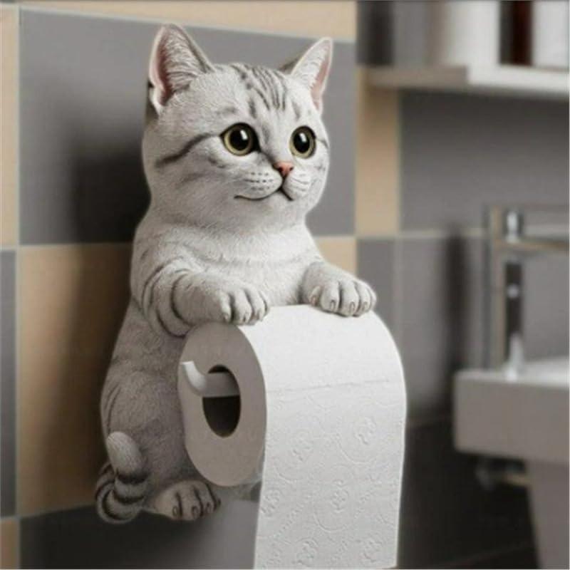 Cat Toilet Paper Holder,Resin Cat Toilet Paper Holder Wall Mounted,Cute 3D Cat Paper Roll Storage,for Dorm Home Rv Restroom Travel Kitchen