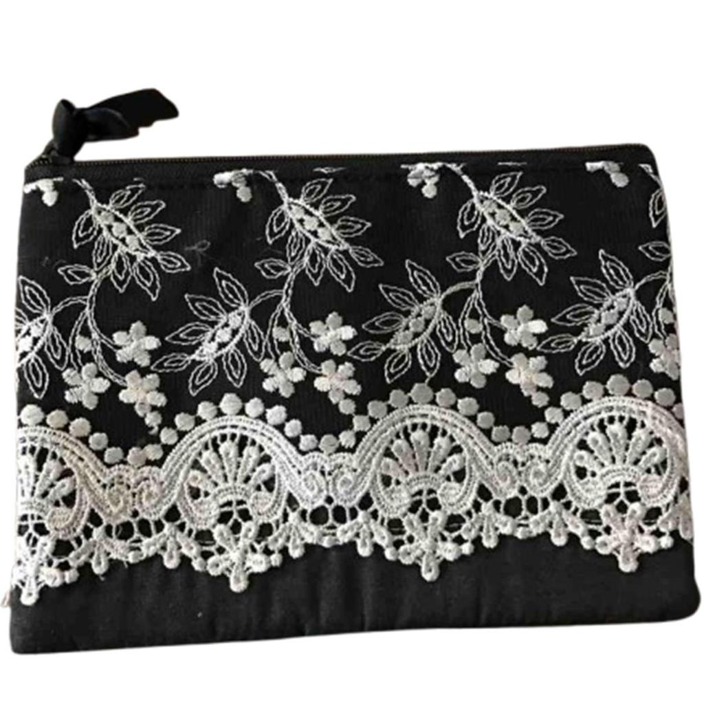 Vivienne Ruan Series Flat Lace Pouch Embroidery Black & Blue Gray 12x18cm WK1750A1