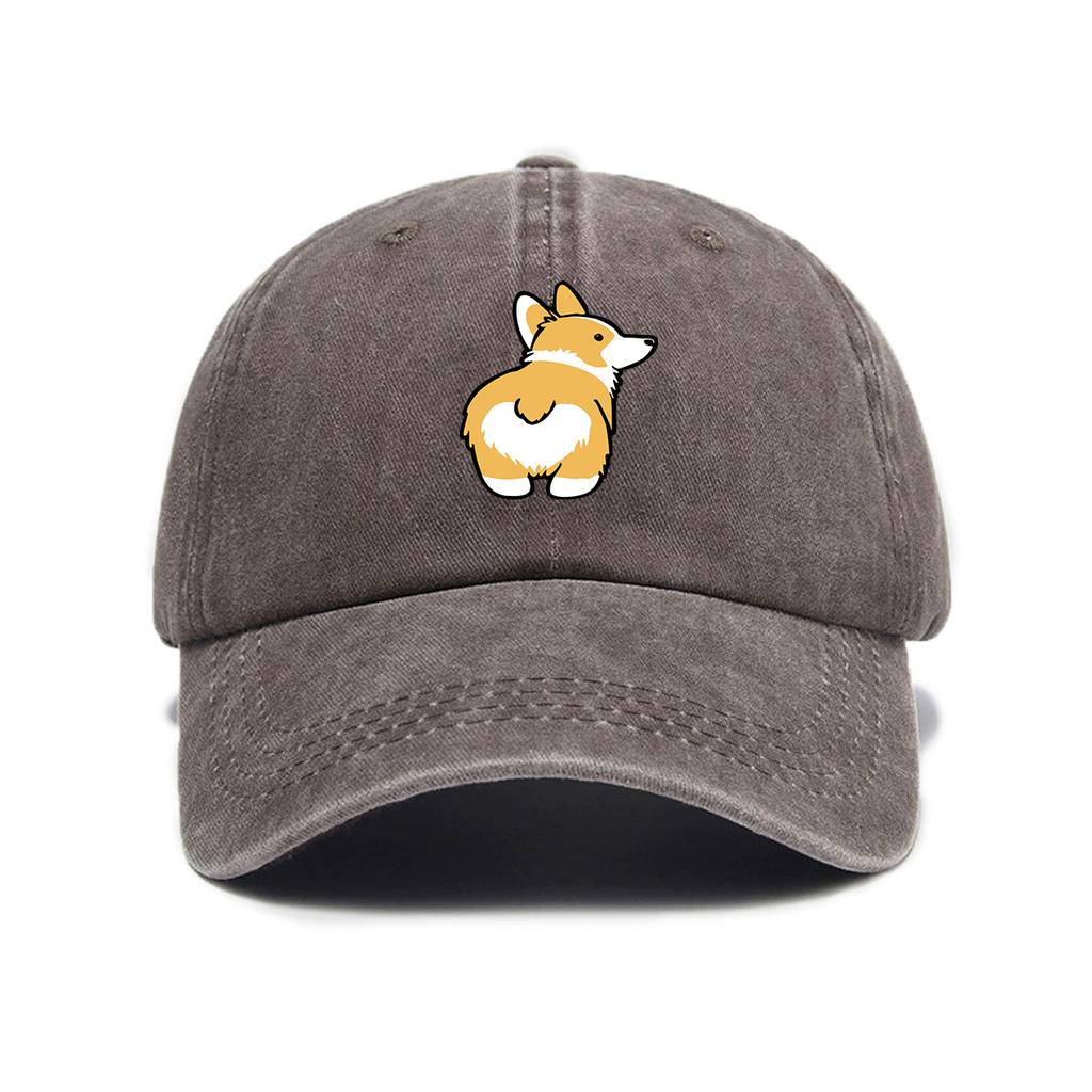 Versatile cute little corgi print washed old soft top sunshade baseball cap unisex baseball cap