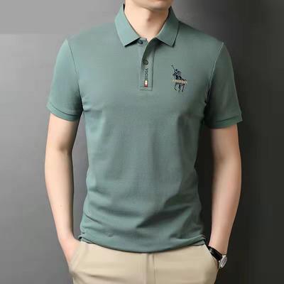 Summer Men's Business Short Sleeve T-shirt Embroidered Lapel Large Size Solid Color Men's Top
