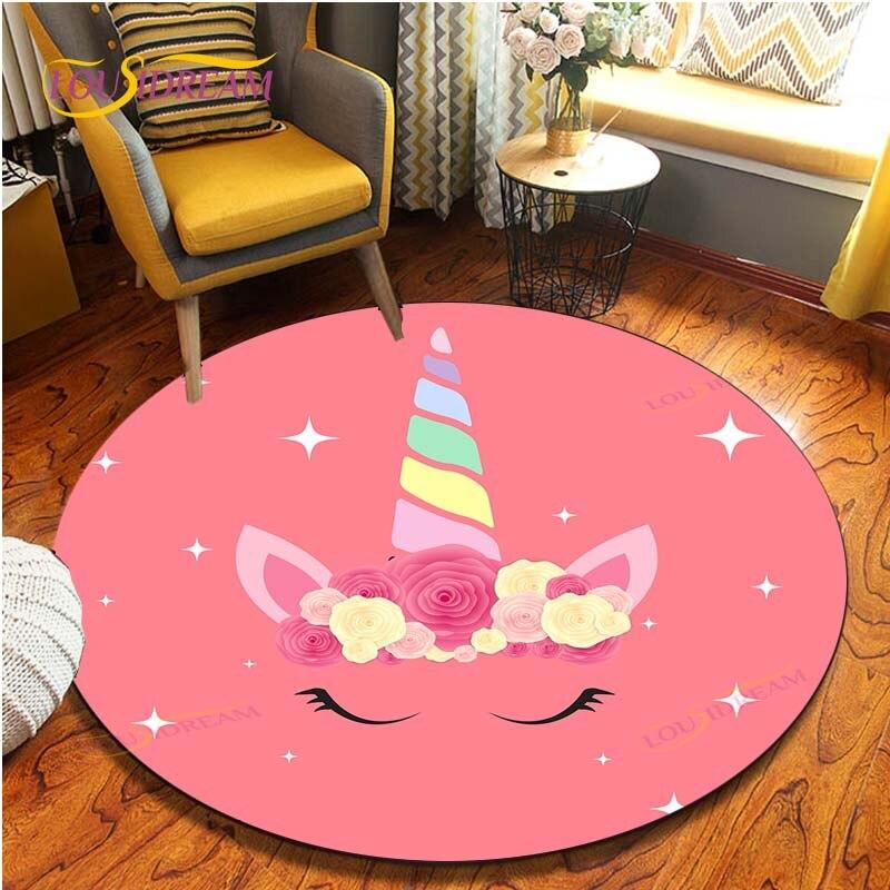 Cartoon Cute Unicorn Pattern Area Rug Round Floor Mat Living Room Carpet Bathroom Kitchen Rug Doormat
