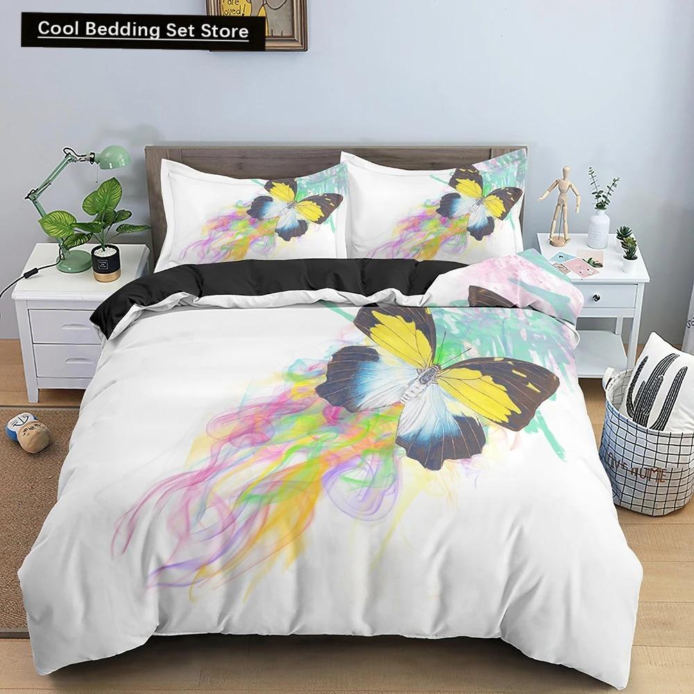 Butterfly Duvet Cover King Queen Size Animal Floral Bedding Set for Teens Adults Beautiful Flower 23pcs Polyester Quilt Cover