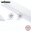 WOSTU 100% 925 Sterling Silver Flower Earrings Clean And Pure Petals Simple Design Earrings
