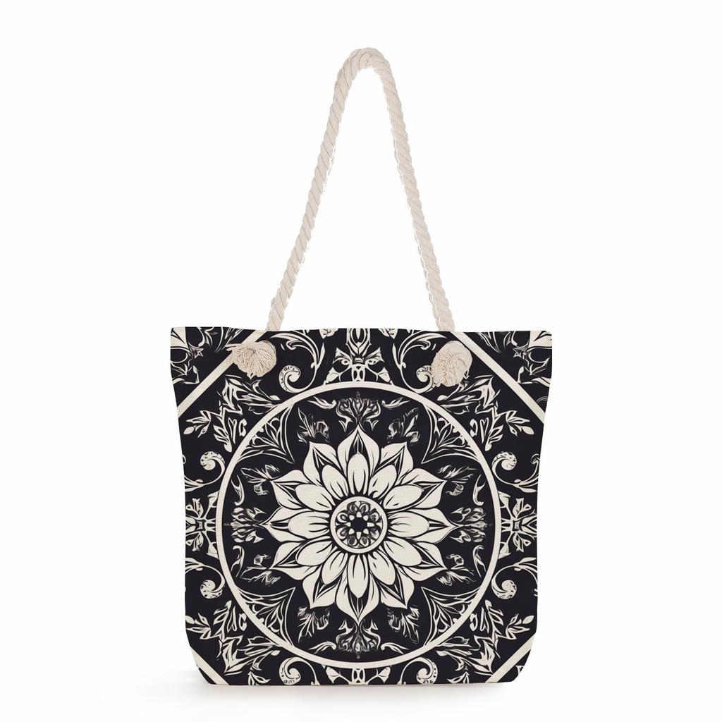 Multifunctional Mandala Printed Thick Rope Shoulder Beach Bag Casual Large Capacity Handbag 7595