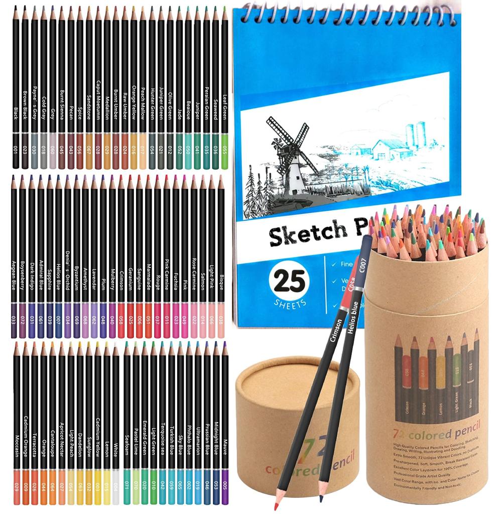 Corslet 76 Pc Colour Pencils For Adult With 25 Sheets A5 Sketch Book Coloring Soft Core Pencil Colours Artist Sketching