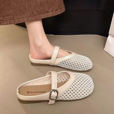 Koreanische Version Mesh hohle Einzelschuhe Damen Sommer 2025 neu Feenstil Temperament flacher Mund flache Sohle Sandalen Fischernetz