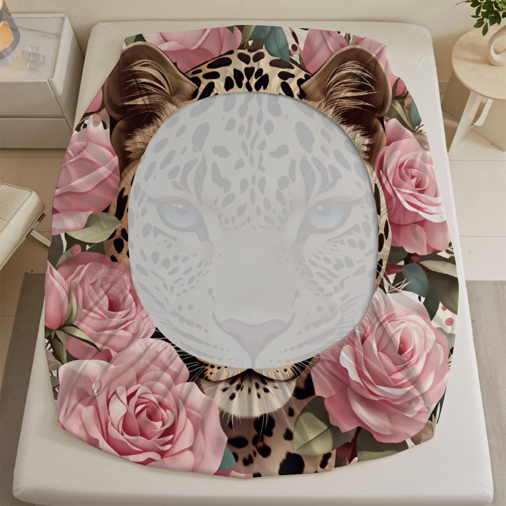 3pcs Flat Sheet With 2 Pillowcases 3D Leopard Print Floral Breathable Fitted Sheet Sets 100% Polyester Home Decoration
