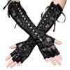 Fashion Long Fingerless Party Cosplay Silk Ribbon Lace Gloves Halloween Gloves Punk Gothic Mittens