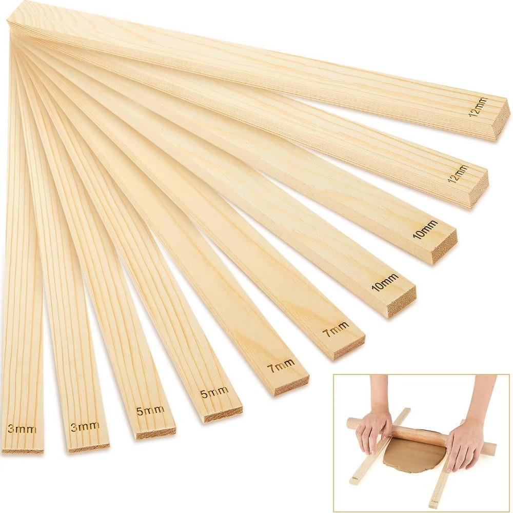 8 pezzi 3mm/5mm/7mm/10mm Guide per Mattarello in Legno Binari per Mattarello in Argilla Per Ceramica e Argilla da Vasellame
