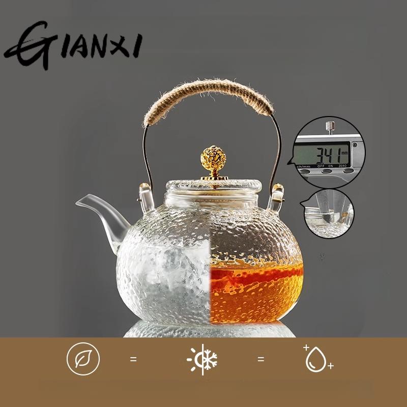 Skleněná čajová souprava Čínská domácí Velkokapacitní Přijímání hostů Kung Fu čajová souprava Kladívkový design Pletený konopný provaz Paprsek Čajová konvice
