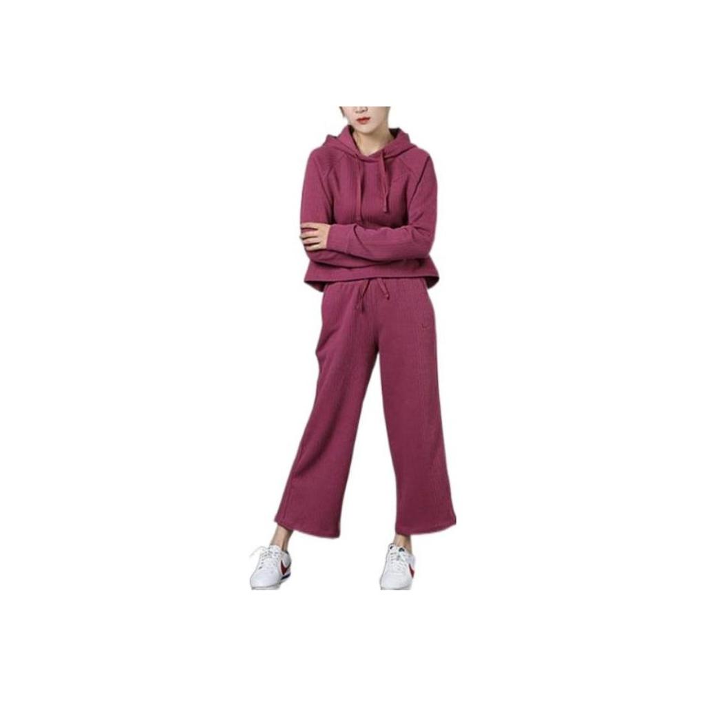 Nike Solid Color Logo Print Lace-Up Knitted Wide-Leg Trousers Women bottoms Pink CJ2666-528