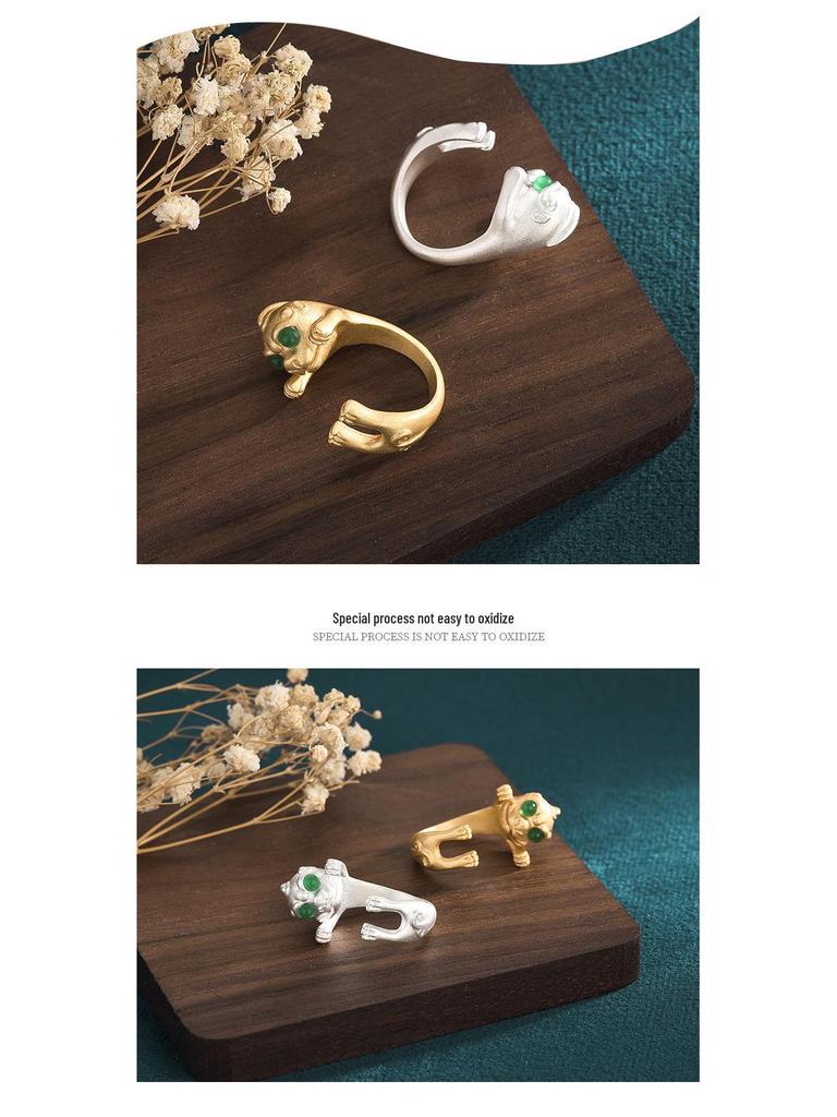 2022 Year of the Tiger Gold Plated Chalcedony Agate Pixiu Ring: Chinese Style Retro Thumb Ring