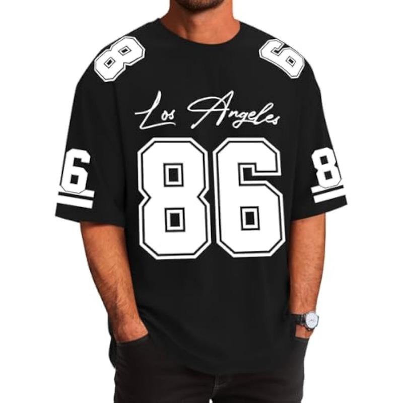 Herren Übergroße Streetwear T-Shirts für Herren Nummer Druck Trikots Hemd Lässiges T-Shirt Top M black