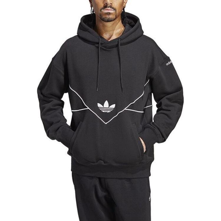 adidas Originals Trefoil Logo Embroidered Drawstring Hoodie Men Hoodie Black HR5335