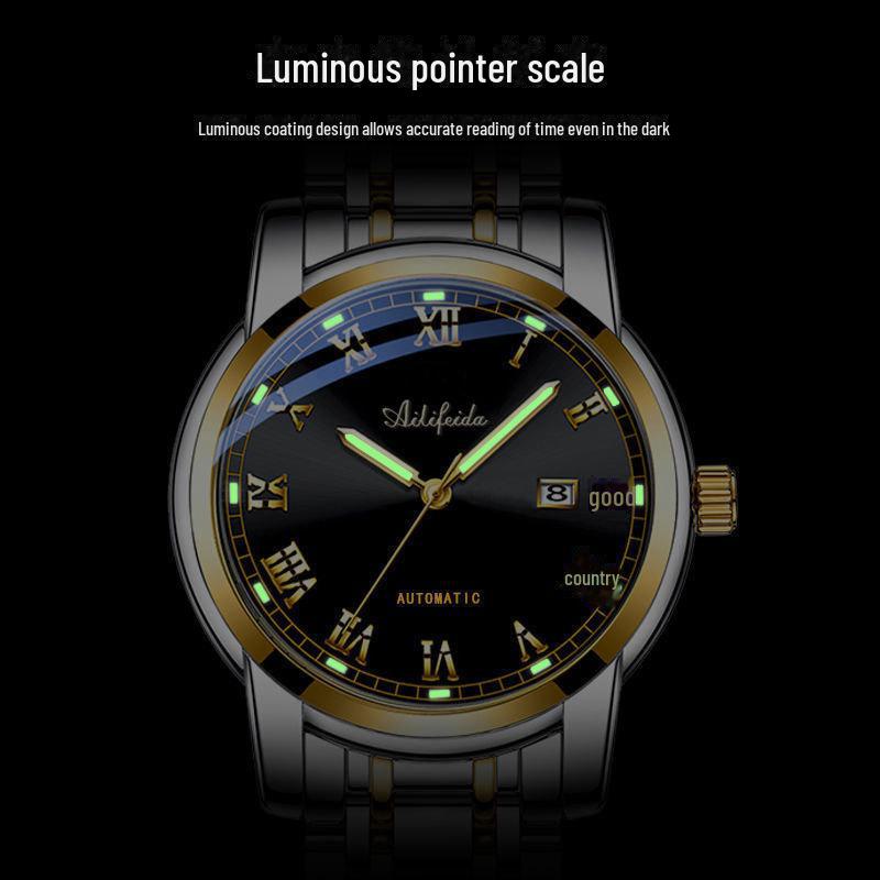 Ailifeida Men's Quartz Watch: Hollow Design, TikTok Streaming, Waterproof, Business Style, Calendar Feature.