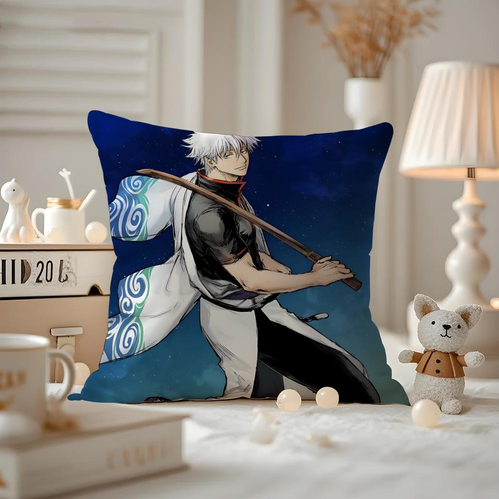 Anime GGINTAMA Cushion Cover Antidustmite Pillowcase Invisible zipper silky short plush Sofa cushion cover