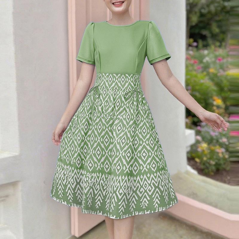 ZANZEA Women Casual Round Neck Summer Short Sleeve Print Dress