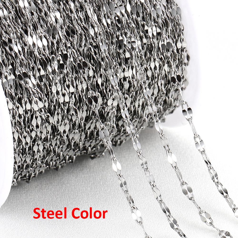 

2Meters Gold Color Stainless Steel Lips Chains for Necklace Bracelet Jewelry Making DIY Components Chain Accessories Wholesale Width 2mm