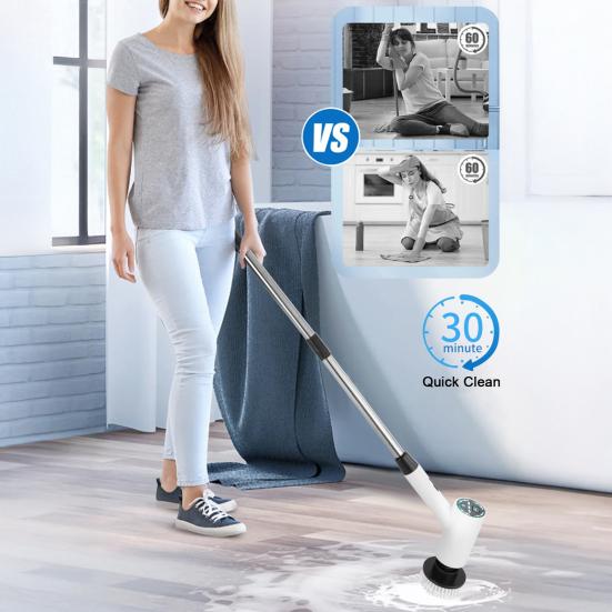 Yousheng Electric Spin Scrubber Cordless Cleaning Brush with 9 Brush Heads 3 Speed Waterproof Shower Scrubber with Extension Handle for Tub Tile Floor