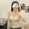 #Early autumn new sweet polished V-neck lace splicing bow sling slim fixed with chest pad