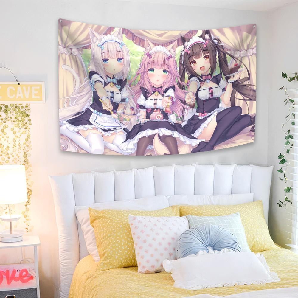 Kawaii Anime Tapestry Nekopara Printed Cute Wall Hanging Room Decor Large Fabric Of Dorm Backdrop Cloth Sofa Blanket