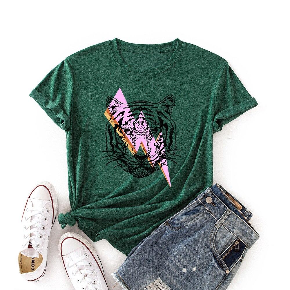 Women Summer T Shirt  Tiger Print Retro Fashion Short Sleeve Tees Casual   Printed  Tops