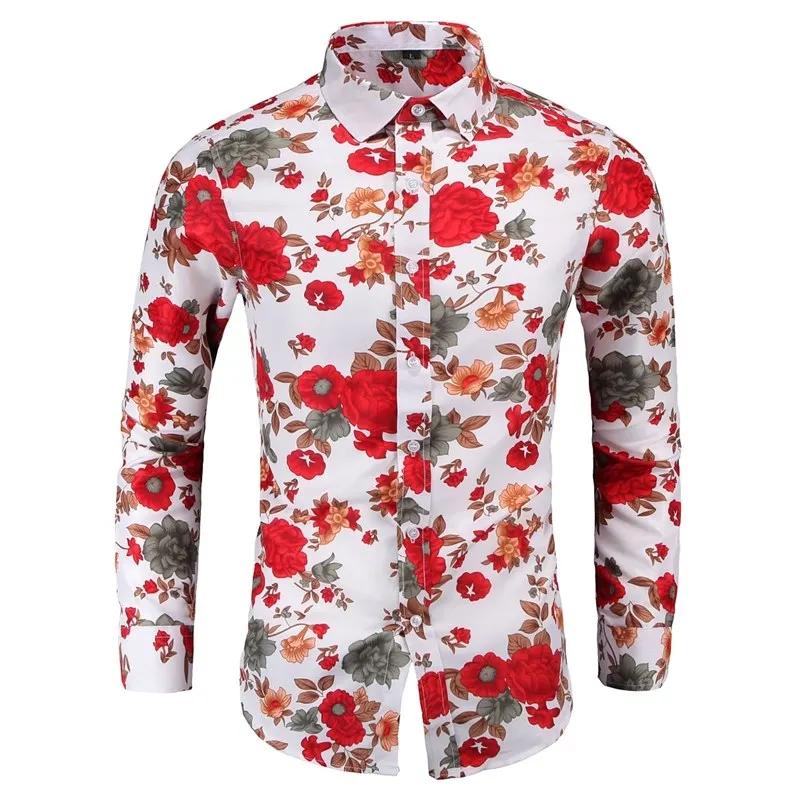 2023 Men 3D Printed Floral Shirts Mens Long Sleeve Casual Tops Fashion Flower Turn Down Collar Slim Fit Shirt Sexy Clothing 7Xl