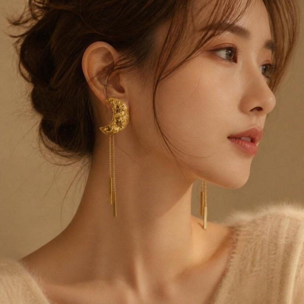 Drop Style Tassel Earrings Stainless Steel Star Moon Earrings Drop Earrings Jewelry Accessories