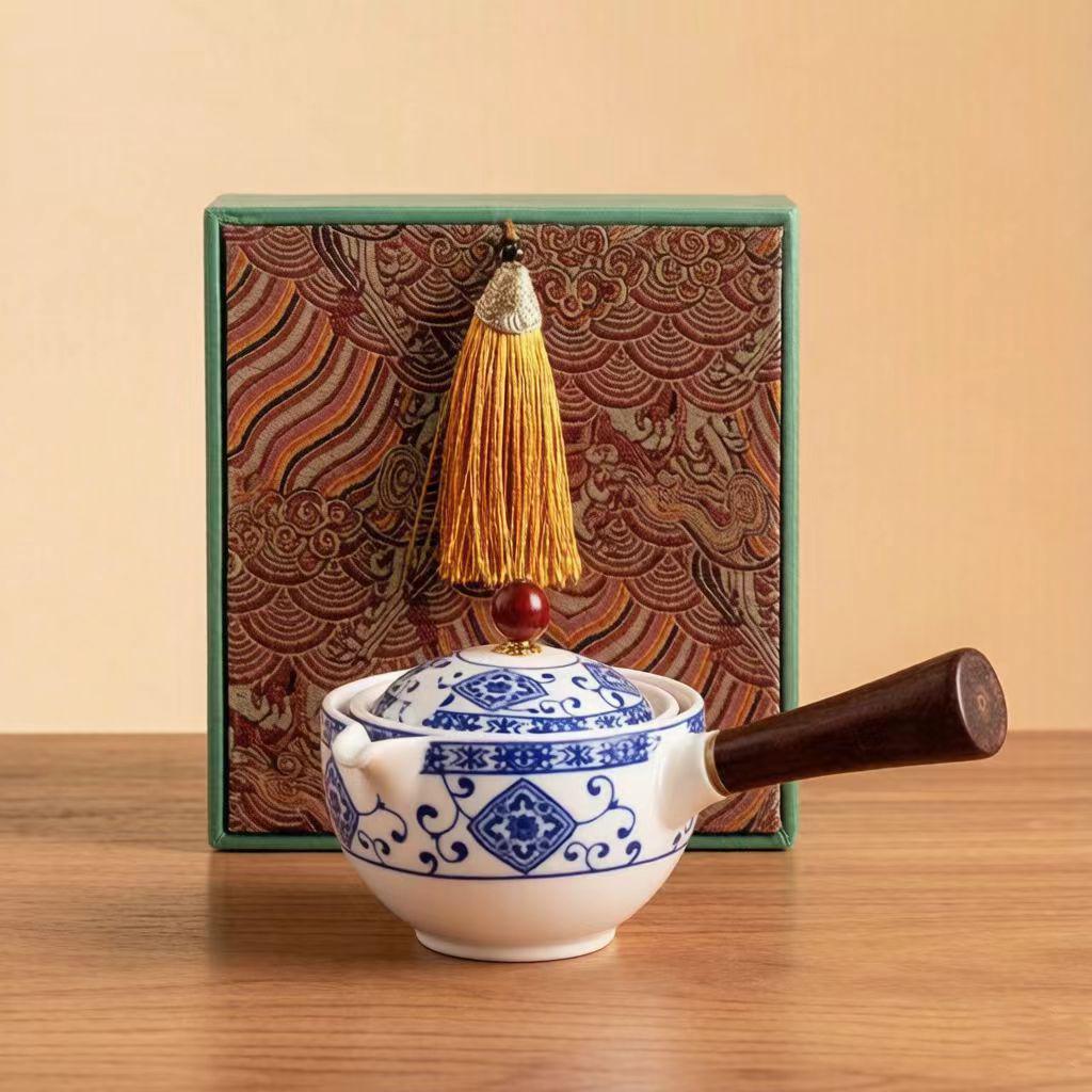 Rotating Ceramic Kung Fu Tea Set with Side Handle Filter Pot