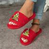 Women's Christmas Open Toe Plush House Slippers for Indoor Winter