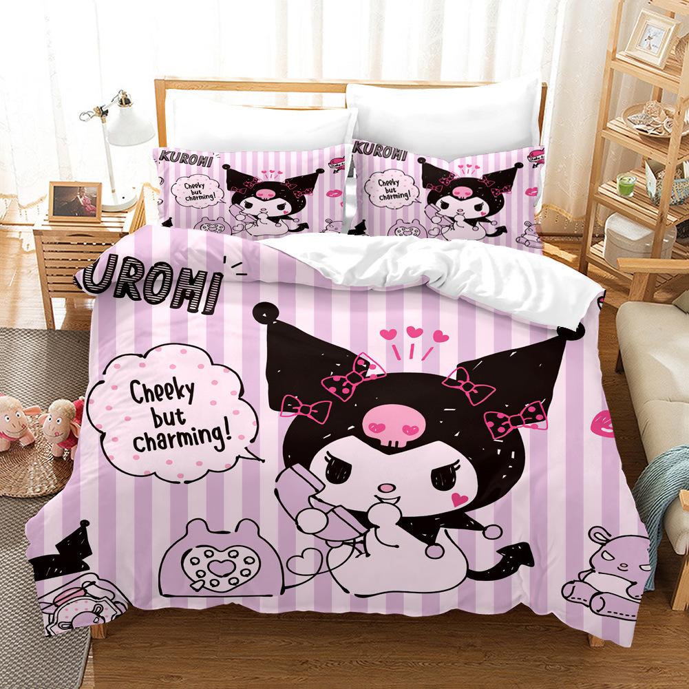 Digital Print Three-Piece Cartoon Cute Kuromi Kuromi Bedding