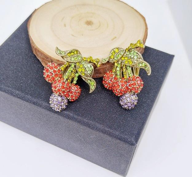 Set Colier Cercei Stil Retro European și American, Placat cu Aur, Culoare Fructe Tropicale, Transparent