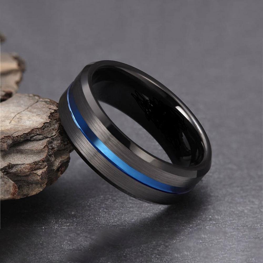Fashion 8MM Men Gold Color Groove Stainless Steel Rings Black Brushed Engagement Rings for Men Women Wedding Anniversary