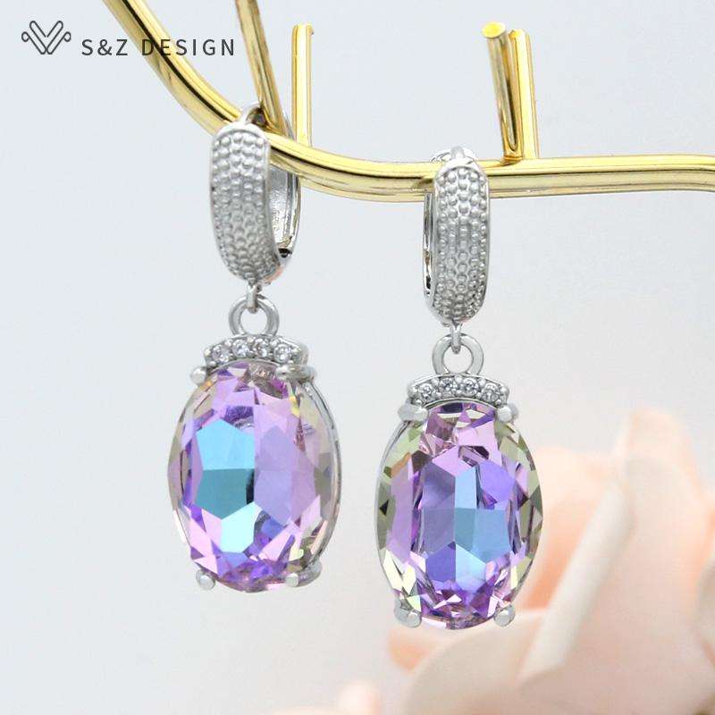 Fashion Large Oval Crystal Drop Earrings For Women Wedding Elegant Rose Gold Color Cubic Zirconia Eardrop Jewelry